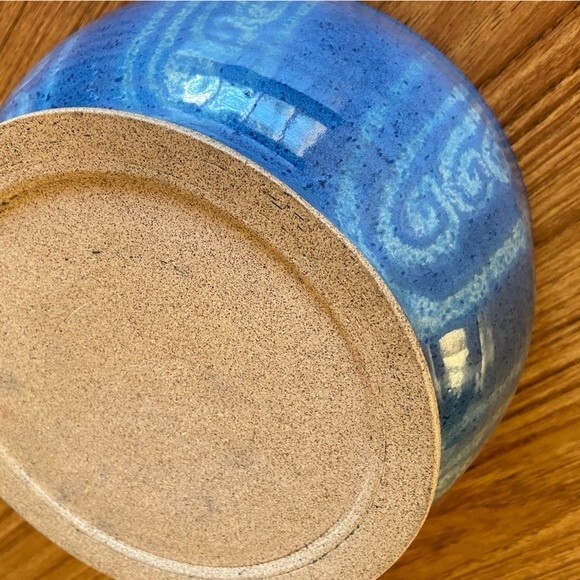 Large Blue Glazed Salad Bowl Pottery - Picture 9 of 15